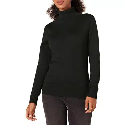 Amazon Essentials Women's Classic Fit Lightweight Long Sleeve Turtleneck Sweater (Available in Plus Size), Black, Large