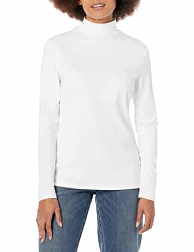 Amazon Essentials Women's Classic Fit Long Sleeve Mockneck Top (Available in Plus Size), White, Medium