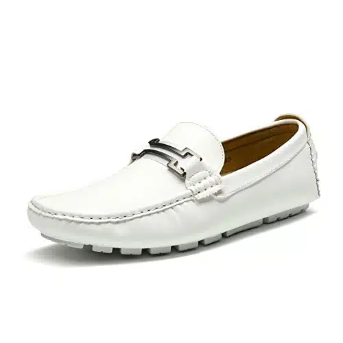 Bruno Marc Mens Faux Leather Driving Penny Loafers Boat Shoes, White   (Hugh )