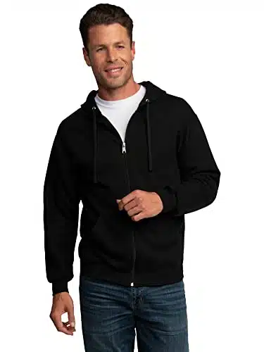 Fruit of the Loom Men's Eversoft Fleece Sweatshirts & Hoodies, Full Zip Black, Large