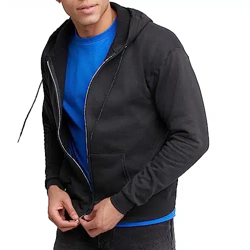 Hanes Men's Full Zip Eco Smart Hoodie, Black, X Large