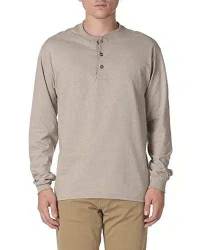 Hanes Men's Long Sleeve Beefy Henley T Shirt   Large   Pebblestone Heather