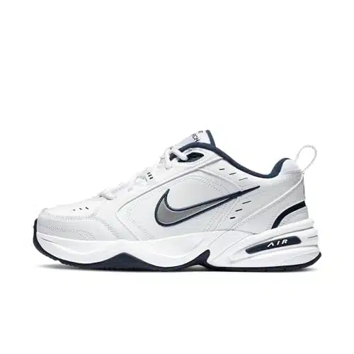 Nike Men's Air Monarch IV Cross Trainer, WhiteMetallic SilverMidnight Navy, Regular US