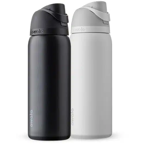 Owala FreeSip Insulated Stainless Steel Water Bottle with Straw for Sports and Travel, BPA Free, Ounce Pack, Shy Marshmallow and Very, Very Dark