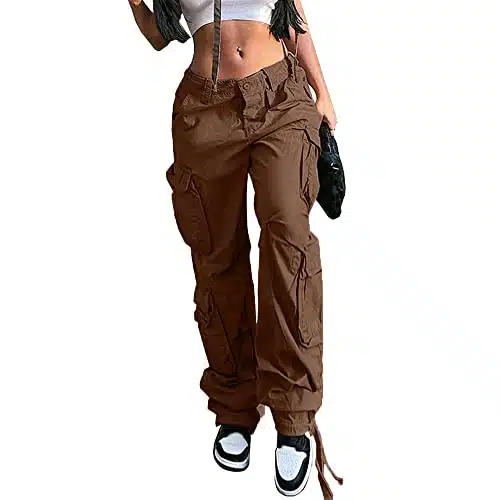 QYANGG Baggy Cargo Pants Women High Waist Pants for Women Loose Pocket Jogger Straight Wide Leg YK Cargo Pants Brown