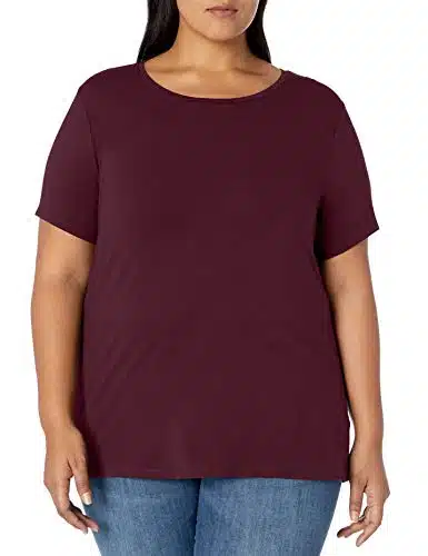 Amazon Essentials Women's Short Sleeve Crewneck T Shirt, Burgundy, X