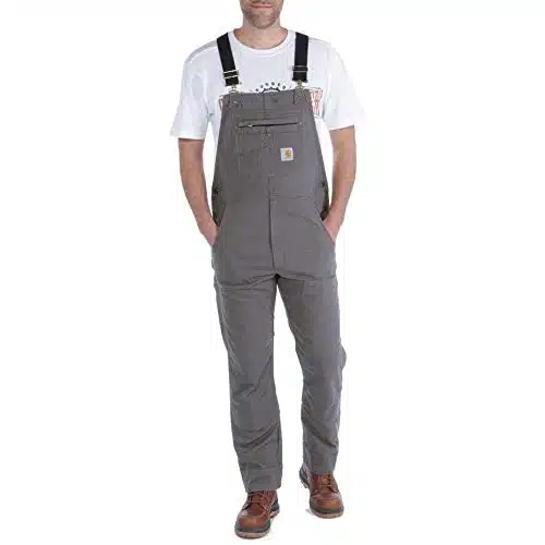 Carhartt mens Rugged Flex Relaxed Fit Canvas Bib Overalls, Gravel,  x L US