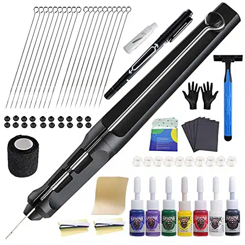 HAWINK Hand Tattoo Poke Stick Kit DIY Tattoo Tool Kit with Ink PCS Needles Aluminum Alloy Pen GK HTN