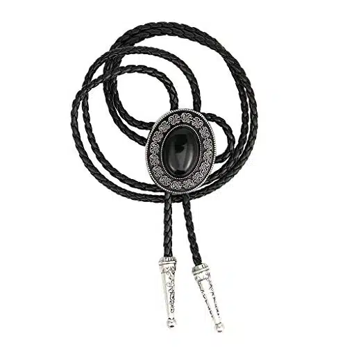 HUABOLA CALYN Bolo tie, Handmade Round Shape Western Cowboy Bola tie black