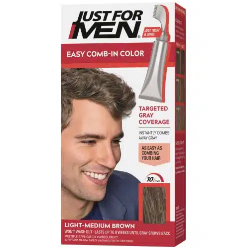 Just For Men Easy Comb In Color Mens Hair Dye, Easy No Mix Application with Comb Applicator   Light Medium Brown, A , Pack of