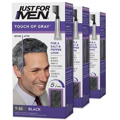 Just For Men Touch of Gray, Mens Hair Color Kit with Comb Applicator for Easy Application, Great for a Salt and Pepper Look   Black, T , Pack of