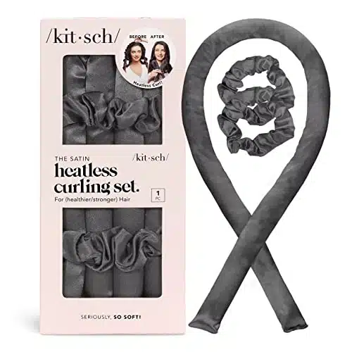 Kitsch Satin Heatless Curling Set   Hair Rollers for Heatless Curls  Heatless Hair Curlers  Holiday Gift  Hair Curlers to Sleep in  Heatless Curling Rod Headband  Heatless Curler   Charcoal