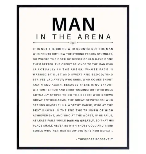 LARGE X  Man in the Arena   Inspirational Quotes   Teddy Roosevelt Poster   Motivational Gifts for Men, Boys, Teens, Entrepreneur   Office, Living Room, Bedroom Wall Art Decor   Daring Greatly