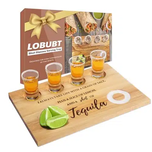 LOBUBT Tequila Shot Glasses Serving Tray Shot Glass Display Case with Salt Rim Funny Shot Glasses Holder Housewarming Gift Alcohol Gifts Good Helper for Bar,Restaurant,Party,Family Gathering