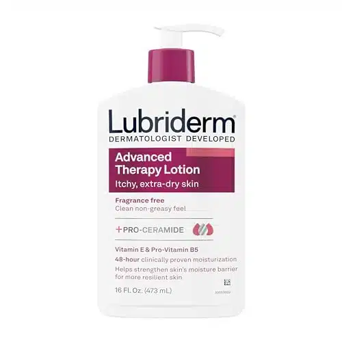 Lubriderm Advanced Therapy Fragrance Free Moisturizing Hand & Body Lotion + Pro Ceramide with Vitamins E & Pro Vitamin B, Intense Hydration for Itchy, Extra Dry Skin, Non Greasy, fl. oz