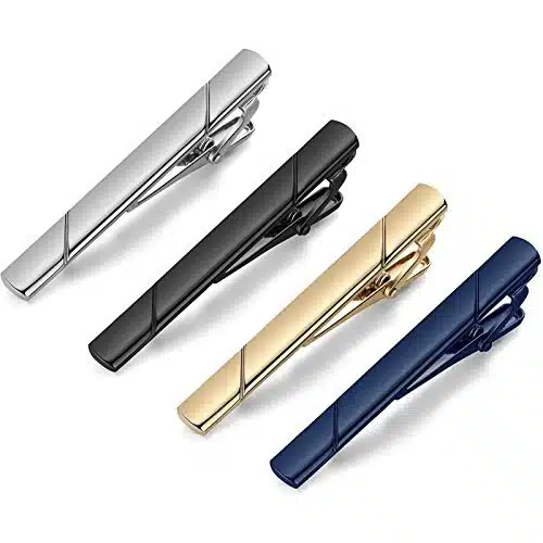 MOZETO Tie Clips for Men, Black Gold Blue Gray Silver Tie Bar Set for Regular Ties