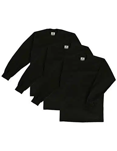 Pro Club Men's Pack Heavyweight Cotton Long Sleeve Crew Neck T Shirt, Black, X Large