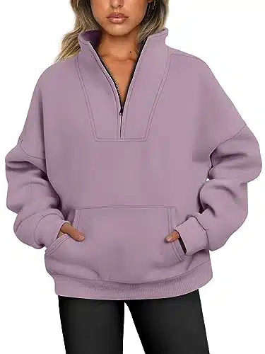 Trendy Queen Half Zip Sweatshirts Quarter Zip Pullover Hoodies for Women Oversized Fleece Soft Sweaters Comfy Fall Winter Clothes YK