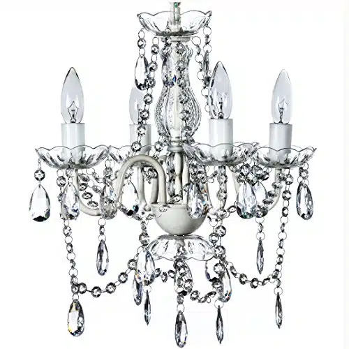 gypsy color The Original Light Crystal White Hardwire Flush Mount Chandelier Hâxâ, White Metal Frame with Clear Glass Stem and Clear Acrylic Crystals & Beads That Sparkle Just Like Glass