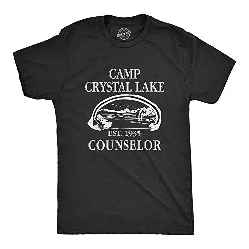 Crazy Dog Mens T Shirt Camp Crystal Lake Spooky Halloween Horror Slasher Movie Tee Funny Camping Tshirt Vintage Shirt for Retro s Movie Fans Black S