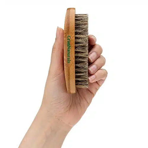 GranNaturals Military Style Boar Bristle Mens Hair Brush for Boys   Palm Size Mens Hairbrush and Beard Brush for Grooming Thin, Fine, Facial and Short Hair   Soft Bristle Slick Back & Smoothing Brush