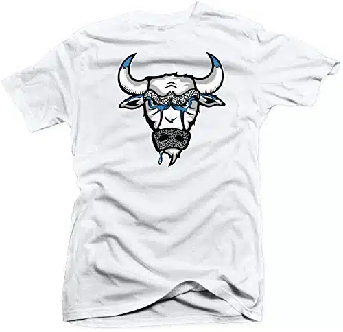 Jordan UNC Cement Sneaker Shirt to Match (Jordan UNC Cement Sneaker Shirt to Match  Bull (White), S)