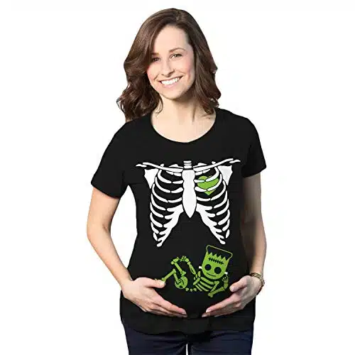 Maternity Frankenstein Baby Bump Fall Film Movie Cute Halloween Pregnancy Tshirt Funny Graphic Maternity Tee for Halloween with Movie Sayings Black   XXL