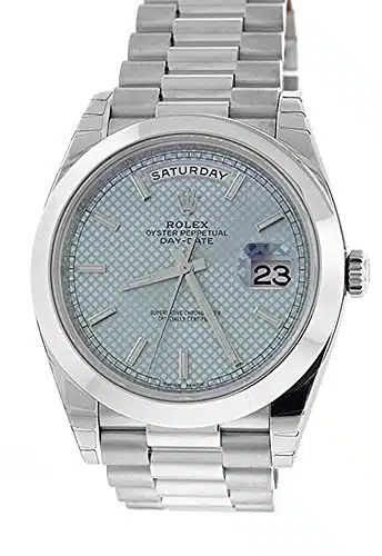 Rolex Day Date Platinum Ice Blue Diagonal Motif Dial Menâs Watch