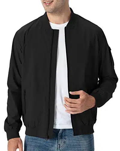 TBMPOY Men's Lightweight Bomber Jackets for Men Windproof Windbreaker Jacket Track Spring Casual Jackets Outdoor Coat Black XL