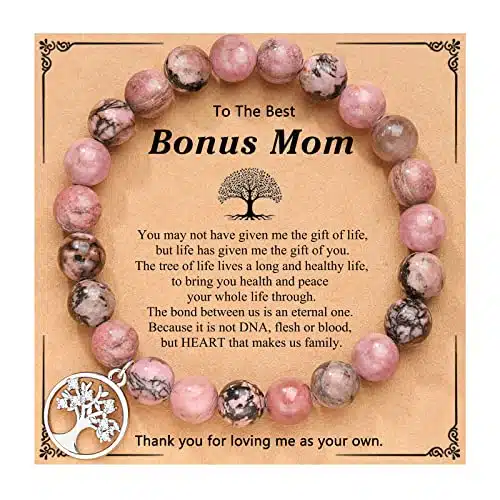 UNGENT THEM Bonus Mom Step Mom Christmas Gifts, Bonus Mom Bracelet, Stepmom Birthday Mother's Day Gifts, Step Mom Gifts from Daughter Son, Second Mom, Foster Mom, Adoption Day Mom Gifts