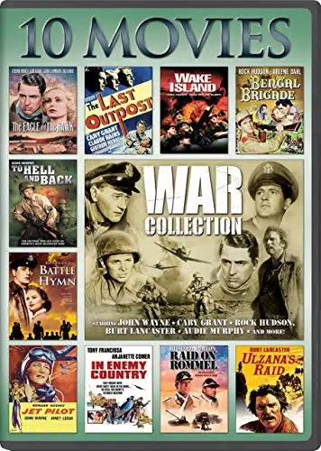 War, ovie Collection The Eagle and The Hawk  The Last Outpost  Bengal Brigad  Jet Pilot  Ulzana's Raid  To Hell and Back  In Enemy Country  Raid on Rommel  Battle Hymn  Wake Island(Packaging may vary)