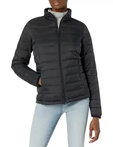 Amazon Essentials Women's Lightweight Long Sleeve Water Resistant Packable Puffer Jacket (Available in Plus Size), Black, Large