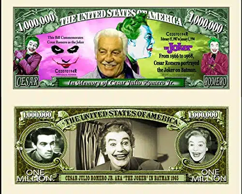 Anime Source Batman Classic Television Series The Joker Actor Cesar Julio Romero Jr. Commemorative Novelty Million Bill with Semi Rigid Protector