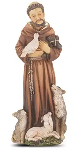 Catholic Hand Painted Resin Patron Saint Francis of Assisi Statue with Prayer Card, Inch