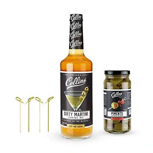 Collins Dirty Martini Kit, Gin Cocktail Mix, Stuffed Gourmet Olives, Drink Picks, Olive Brine Mixer, Home Bar Accessories, Home Bar Kit, bartender Mixer, Drinking Gifts, Mixology Kit, Set of