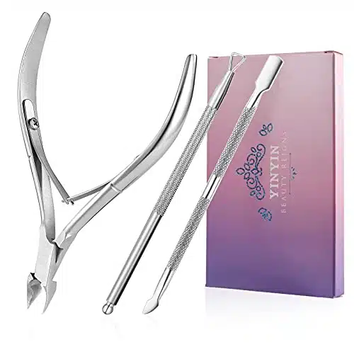 Cuticle Trimmer with Pusher  YINYIN Remover Nippers Professional Stainless Steel and Cutter Clippers Durable Pedicure Manicure Tools for Fingernails Toenails