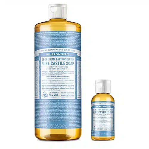 Dr. Bronners Pure Castile Liquid Soap  Baby Unscented Bundle. oz. Bottle and oz. Travel Bottle