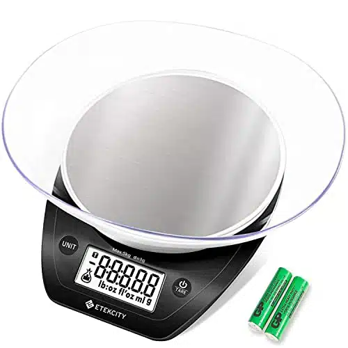 Etekcity g Food Scale, Bowl, Digital Grams and Ounces for Weight Loss, Dieting, Baking, Cooking, and Meal Prep, lbkg, Stainless Steel Black