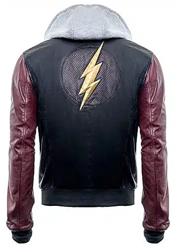 Flash Ezra Miller Barry Allen Biker Rider Hooded Motorcycle Bomber Leather Jacket (Large) Black