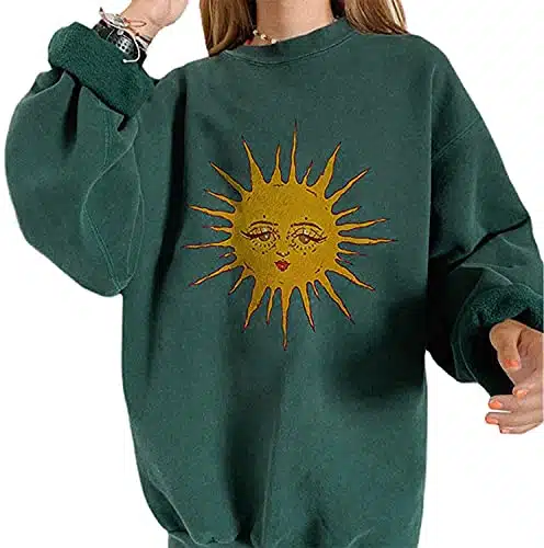 GAOJU Streetwear s Indie Clothes Aesthetic Crewneck Sweatshirts Long Sleeve Casual Oversized Pullover Sweatshirt Tops Green