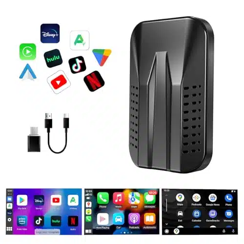 LERANDA Wireless Carplay Adapter Built in Disney+ Netflix YouTube TikTok, Upgrade Wireless Carplay & Android Auto Magic Box for OEM Wired CarPlay Cars, Plug&Play, MirrorLink, TF Card, No Delay