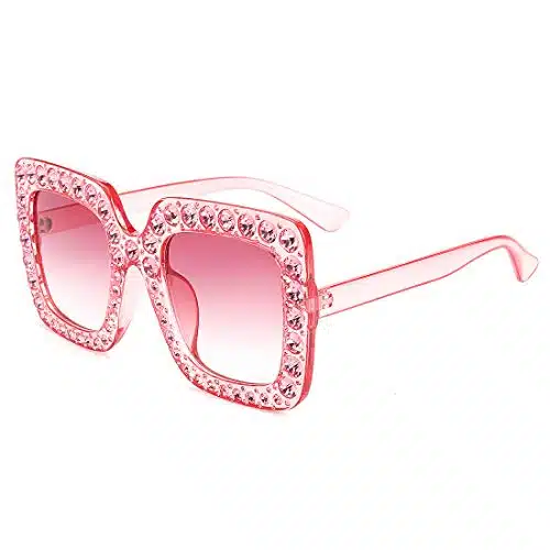 MEETSUN Sunglasses For Women Oversized Square Luxury Crystal Frame Designer Fashion Glasses Pink Gradient