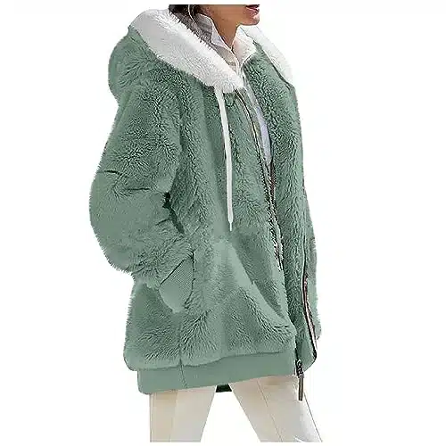 Mint Green Women's Fashion Winter Coat Long Sleeve Zip Up Faux Shearling Long Sleeve Tops For Women Sequin Dress Panchos Rain Adult Cute Womens Clothes Urban Outfitters