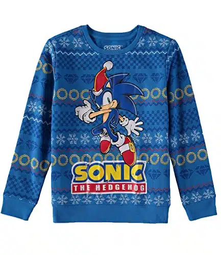 SEGA Sonic The Hedgehog Crew Neck Light Up Christmas Holiday Sweater (Blue, )