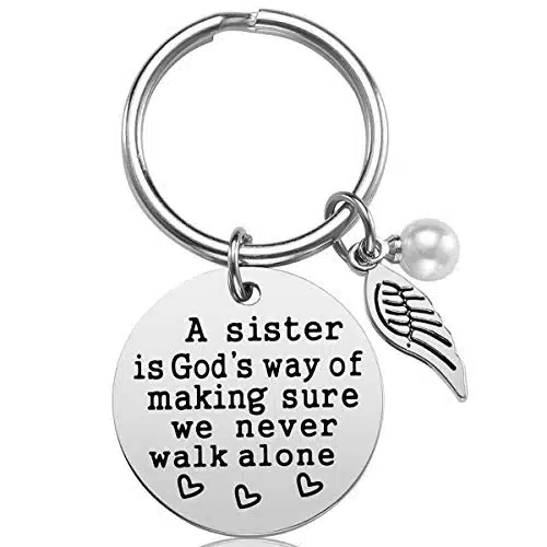 Sister Gift from   A is God's Way of Making Sure We Never Walk Alone Keychain Jewelry Christmas Birthday Gifts for Sisters