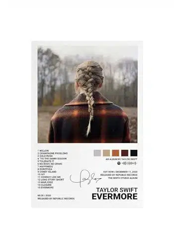 Taylor Music Album Poster Evermore The Cover Signed Limited Swift Pop Singer Poster Canvas Wall Art Room Aesthetics for Girl and Boy Teens Dorm Decor Taylor Fans Gift Unframed