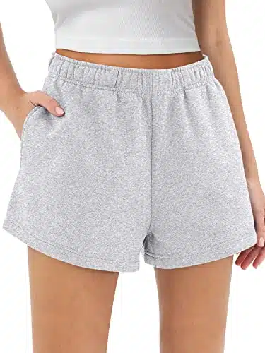 AUTOMET Sweat Shorts Womens Trendy Casual Athletic High Waisted Shorts Running Summer Vacation Drawstring Outfits Comfy Lounge Workout Clothing with Pockets in Fashion Grey