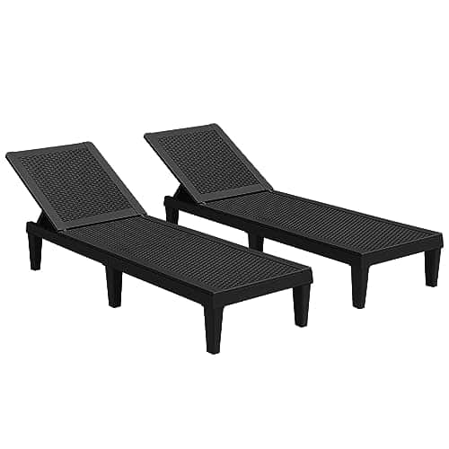 Devoko Outdoor Chaise Lounge Chair Set of for Outside Pool Patio, Adjustable Waterproof Easy Assembly Chaise Lounge Outdoor (Black)