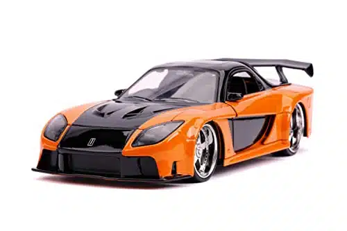 Fast & Furious Han's Mazda RX Die cast Car, Toys for Kids and Adults, Orange and Black