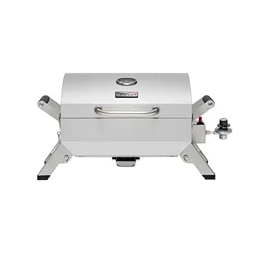 Grills House Stainless Steel Portable Grill with Two Handles and Travel Locks, Tabletop Propane Gas Grill with Folding Legs, BTU, for Picnic Cookout, GT, Silver